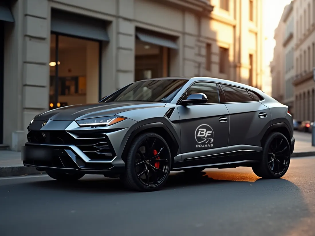 Lamborghini Urus mit dem Logo von Bojans Fahrschule auf der Fahrertür